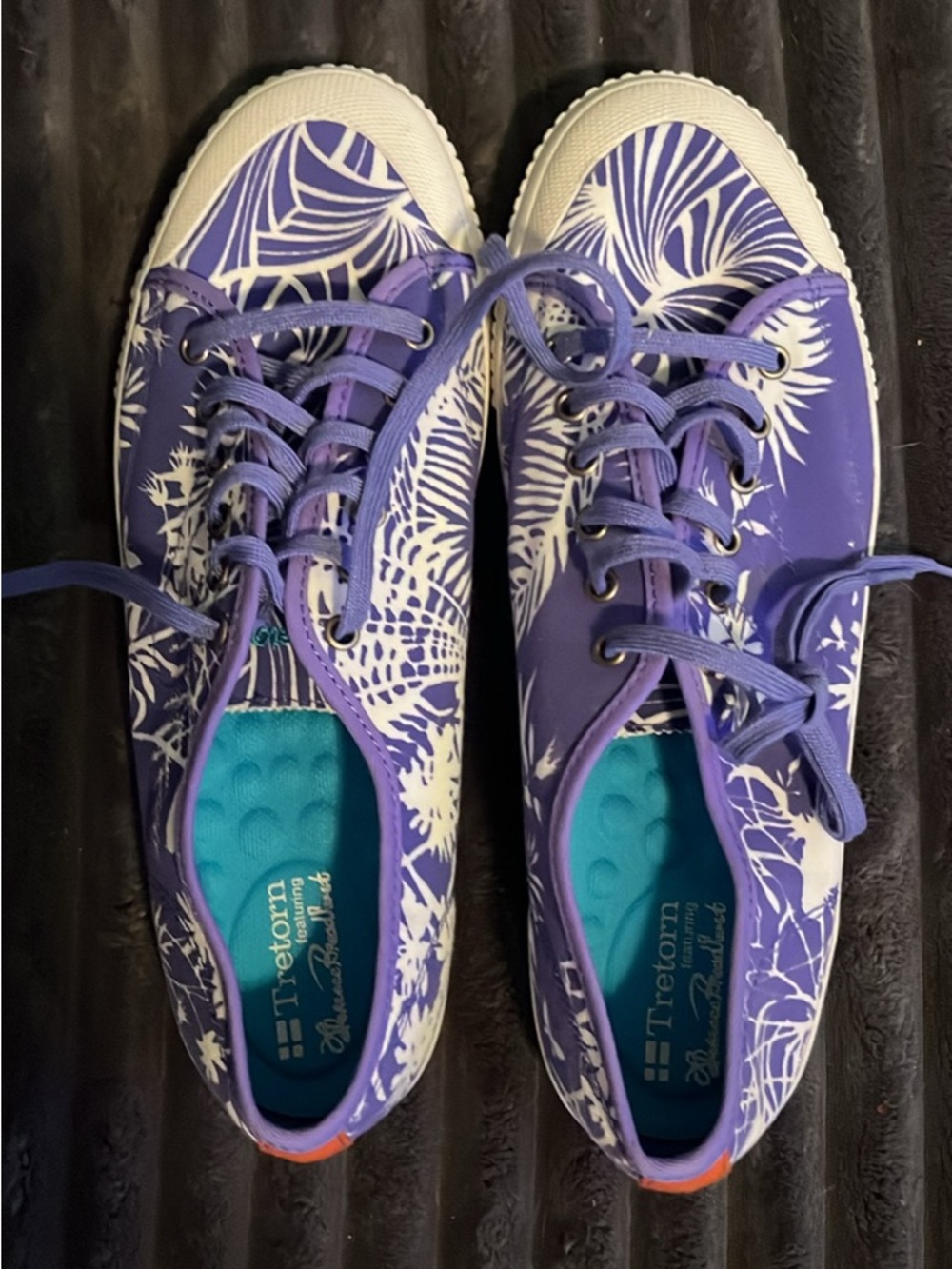 Tretorn Purple and White Tropical-Print Canvas Sneakers